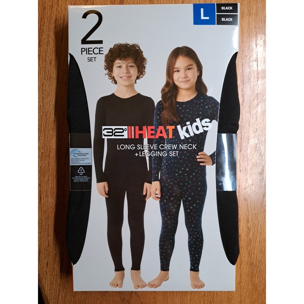 32 Degrees Kids Black Set of Long Sleeve Crewneck Shirt +Legging New L 12 -14